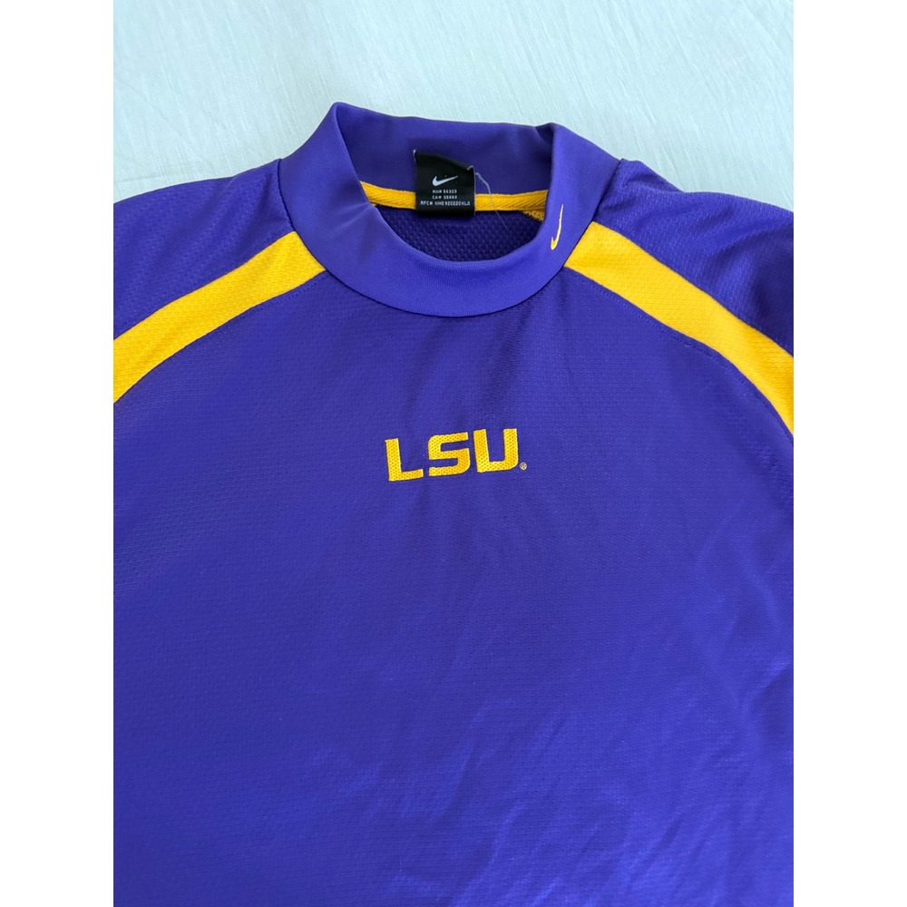 Nike Team LSU Tigers Mock Neck Shirt XL Purple Gold Vintage Dri-Fit Jersey Top - Picture 3 of 7